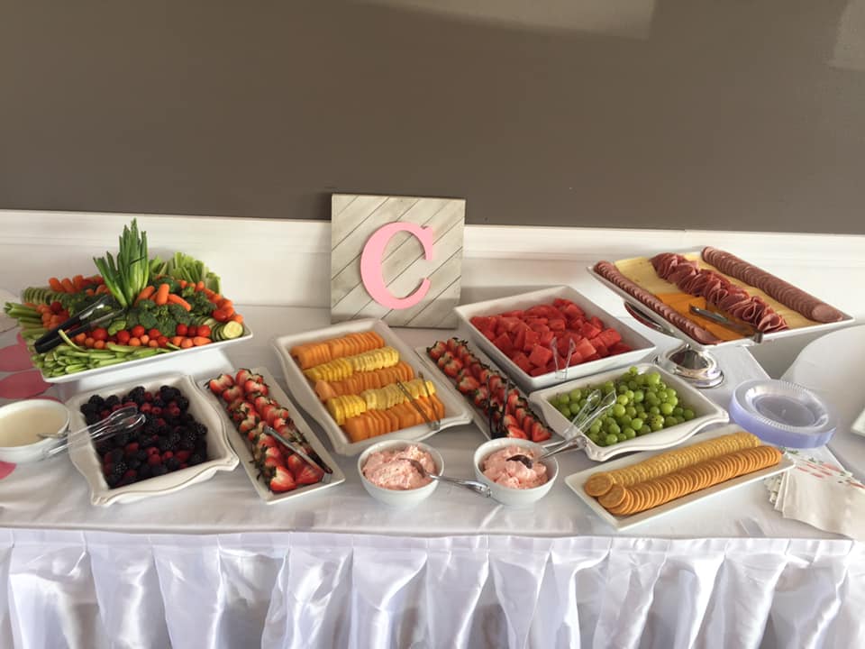 buffet items spread out on table